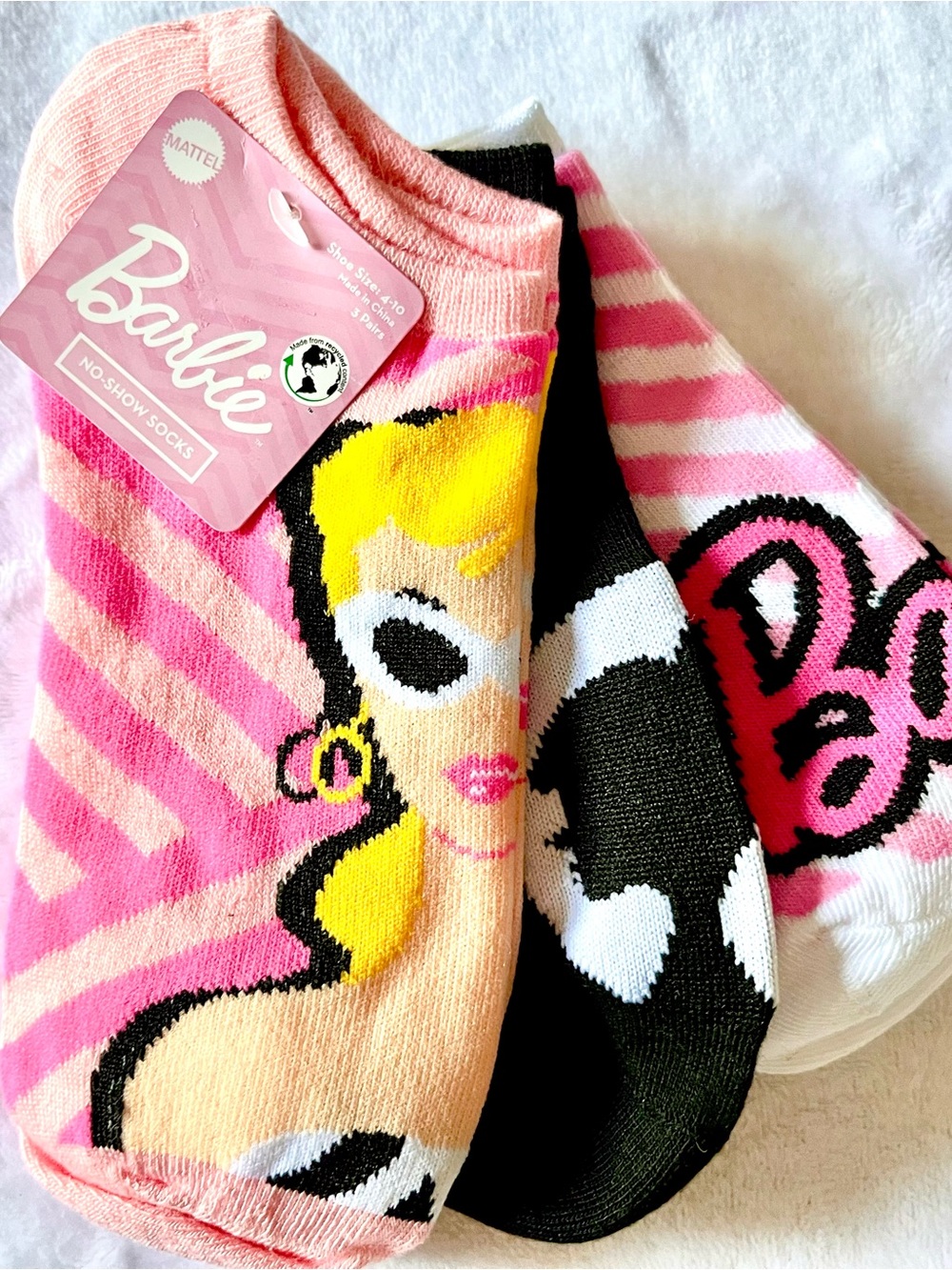Mattel Barbie No-Show Sock Set - Pink, Yellow, Black